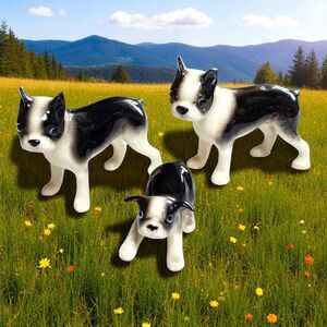 Hagen-Renaker Boston Terrier Dog Figurines Family Set of 3 Vintage Miniatures